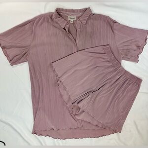 Open Edit Pleated Short Sleeve Pajama Set in Dusty Rose- Womens XS